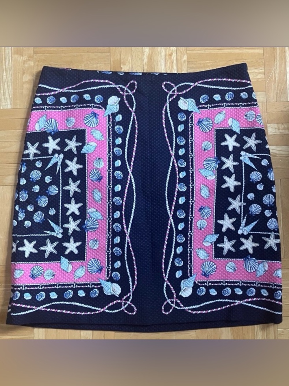 Seashell and starfish preppy coastal pink navy Talbots skirt EUC 6